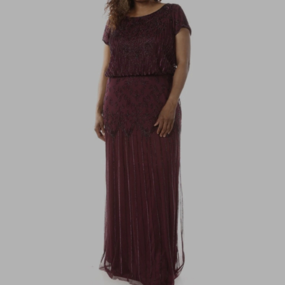 Adrianna Papell Beaded Blouson Gown Size 24W Cassis color - Picture 2 of 2